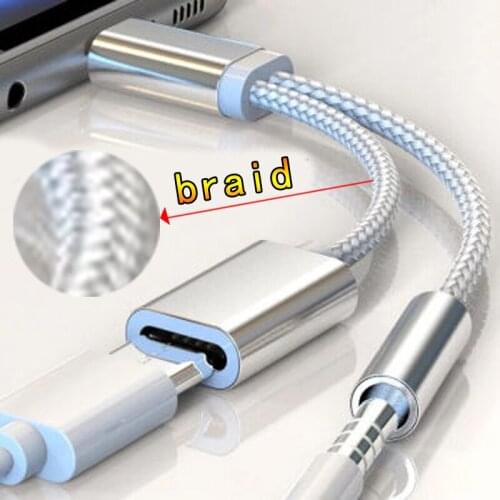 Braided 2 In 1 Type C To 3.5 Mm Charger Headphone Audio Jack USB C Cable Type-C To 3.5mm Connector Adapter for Mobile Phone