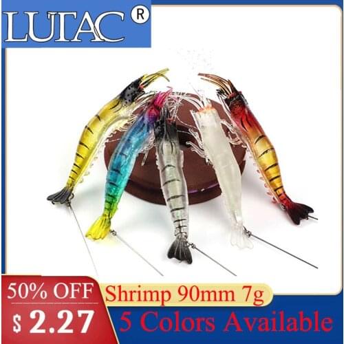 1Pcs LUTAC luminous shrimp 90mm 7g bait silicone soft lure with swivels hooks wobblers Artificial Fishing Tackle