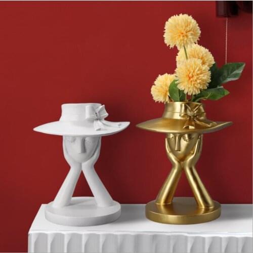 Nordic Beauty Character Vase Resin Decoration Home Livingroom Flower Arrangement Figurines Crafts Coffee Table Furnishing Decor