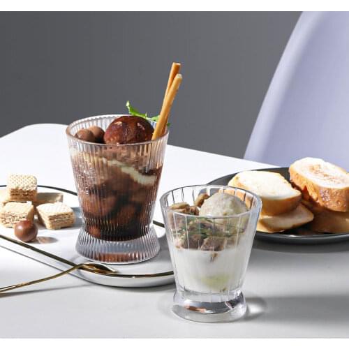 2Pcs Vertical Stripes Glass Cups Retro Juice Drinking Cups Milk Ice Cream Heat Resistant Tea Coffee Mug Whisky Glasses Drinkware