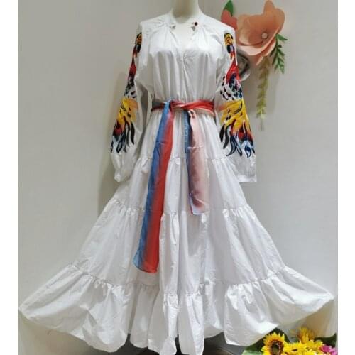 TVVOVVIN Fashion Embroidery Long Sleeve Ankle-length Dress Stylish Spring New Spliced Slim Female A-line Dress 51S0