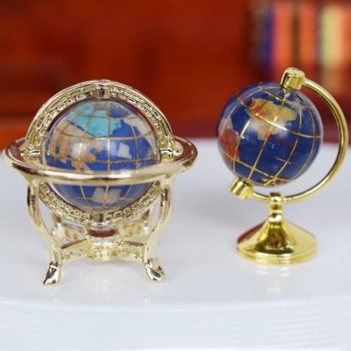 Umedolly 1PCS 1:12 Scale Miniature Turnable Globe With Golden Stand Rolling Globe Dollhouse Living Room Furniture Accessories