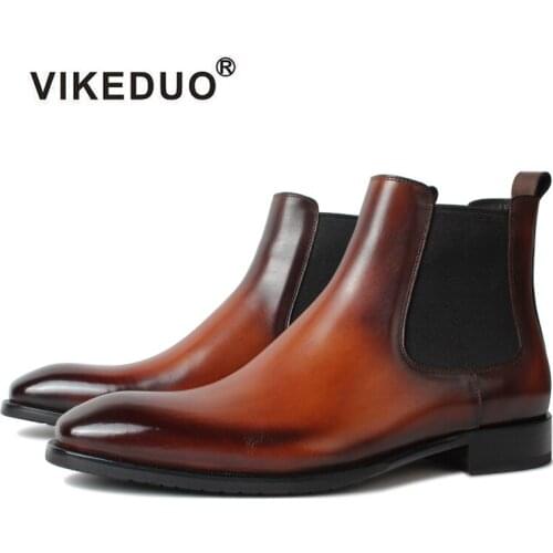 Vikeduo Hand Made Beautiful Guangzhou Craft Brown Chelsea Brand Shoes Man Sexy Genuine Leather Boots Men For Winter