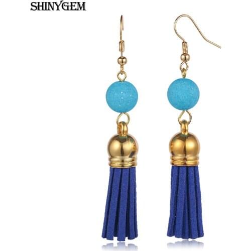 ShinyGem Bohemian Tassel Long Earrings Blue/Rose Crystal Ball Drop Earrings Original Handmade Fashion Dangle Earrings For Women