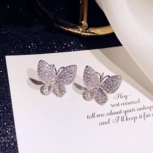 2020 New Cute S925 Silver Color Butterfly Stud Earrings for Women Fashion Jewelry Korean Earrings Hot Sale