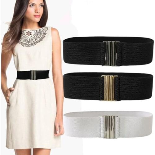 Women Elastic Dress Band Wide Belts Simple Down Coat Waist Belt Female Buckle Black Strap Dress Decoration Accessories