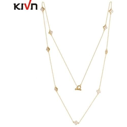 KIVN 3A Grade CZ Cubic Zirconia Flower Wedding Bridal Long Chain Station Necklaces for Women Girls Birthday Christmas Gifts