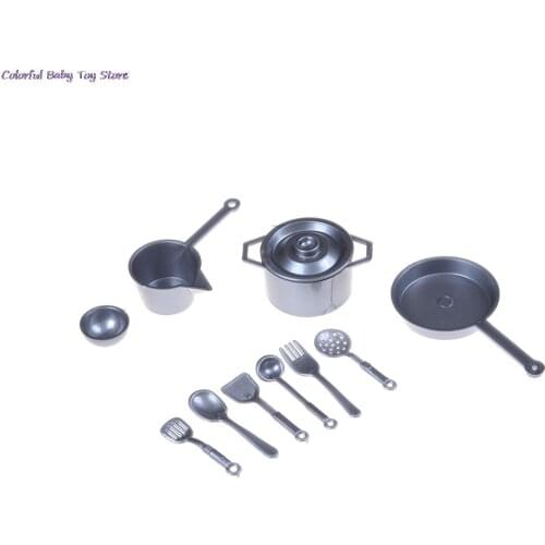 10pcs/lot Mini Tableware 1:12 Doll Miniature Figure Fork Pot Kitchen Set Food Toys Accessories Dolls Pretend Play Toys Xmas