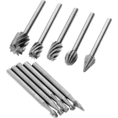 10pcs HSS Routing Router Grinding Bits Burr File Set Milling Cutter 1/8 inch Shank For Dremel Engraving Wood Rotary Tools