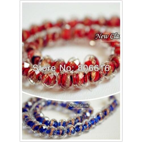 12*9MM 80Pcs Gold Wire Drawing Rondelle Coloured Crystal Glaze Glass Beads Accessories Findings