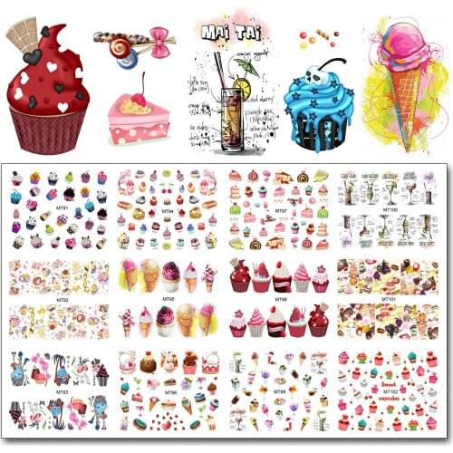 Nail 12 Sheets/Lot MT91-102 Colorful Cake Cool Drink Ice Cream Nail Art Water Decal Sticker For Nail Art Tattoo Decoration
