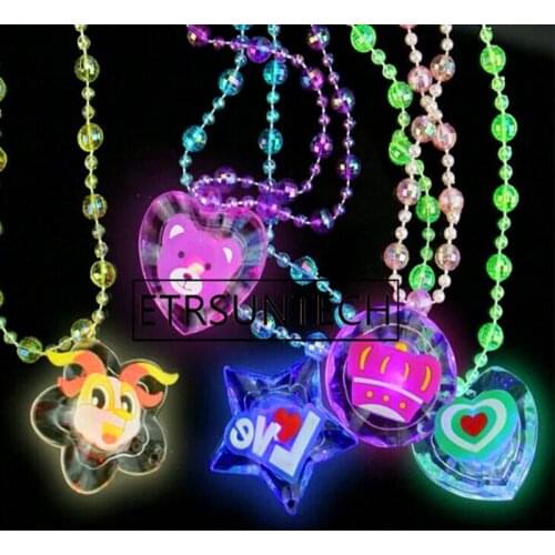 120pcs LED Light Up Cartoon Pendants Necklace Christmas Kids Adults Party Favors Creative Luminous Glow Necklaces Gift