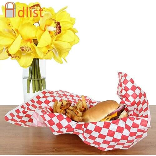 250pcs Fast Food Wax Paper Xmas Restaurant Bar Checkered Deli Basket Liner Food Oil proof Bread Packing Paper Cake