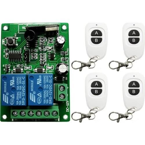 433Mhz Universal Wireless Remote Control Switch DC12V 2CH Relay Receiver Module & RF 433 Mhz Transmitter Remote for Light Switch