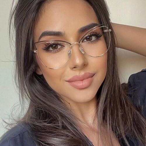 80072 Anti-blue Light Ladies Metal Cat Eye Glasses Frame Spring Legs Men Women Optical Fashion Computer Eyeglasses