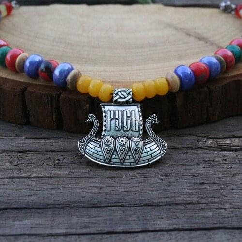 1pcs Ceramics And Stone Talisman Necklace, Slavic Amulets Chooker Jewelry, Viking Dress Tribal Talisman Kette Jewelry For Women