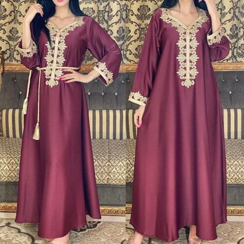 Satin Dubai Muslim Abaya Jalabiya Embroidery Long Sleeve Islamic Women Clothing Middle East Moroccan Kaftan Arabic Turkey Robe