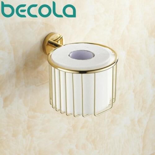 BECOLA Wall Mounted Brass Gold Plated Finish Bathroom Accessories Toilet Paper Holder bathroom roll holder BR-6725