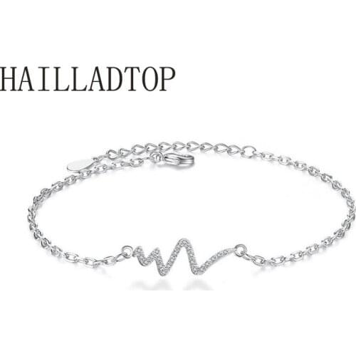 Shining Rhinestone Bracelets Fashion Simple Frequency Heartbeat Lightning Bracelet Couple Bracelet Silver Jewelry Wholesale