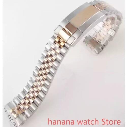 BLIGER NO logo 20mm wide steel silver jubilee strap bracelet two-tone rose gold folding clasp