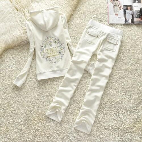 Juicy Lovers Brand Grape Diamond Embroidery Velvet Womens Jogging Suit Casual Tracksuits Hooded Collar Slim Sportswear suit