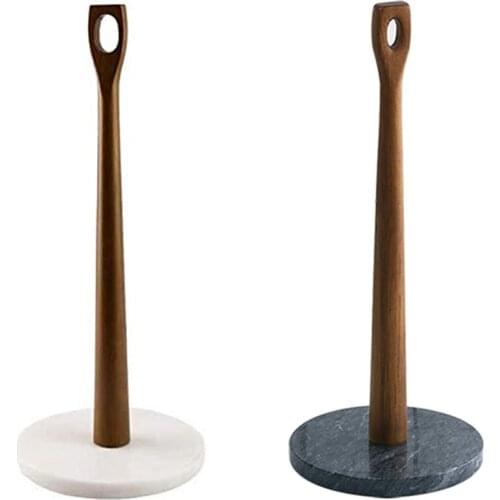 Marble Base Paper Towel Holder Towel Dispenser Marble and Acacia 14.5 Inches Tall