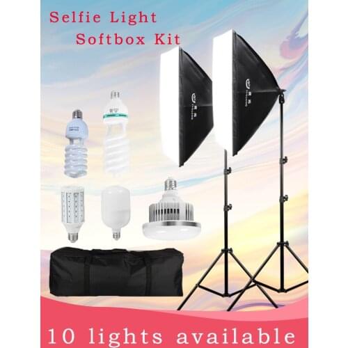 Photo Studio 50x70CM Softbox Lighting Kits Photography Accessories with E27 LED Lamp Bulbs 2M Tripod for Video Photo Shooting