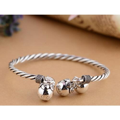 FNJ 925 Silver Bangles for Women Jewelry 100% Original S925 Sterling silver Bangle Ball Bead Charm