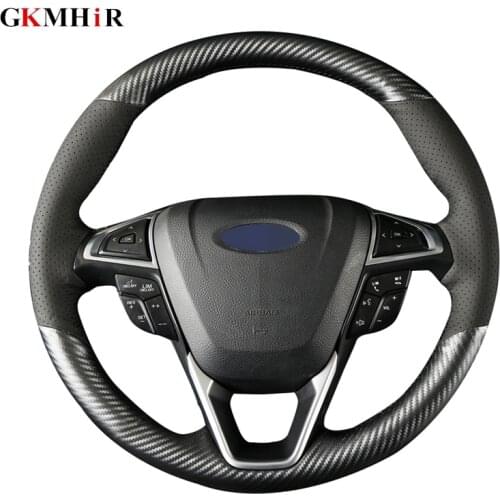 GKMHiR DIY Black Carbon Fiber Leather Car Steering Wheel Cover for Ford Mondeo 2013 Edge 2014 Car Styling Hand-stitched Cover