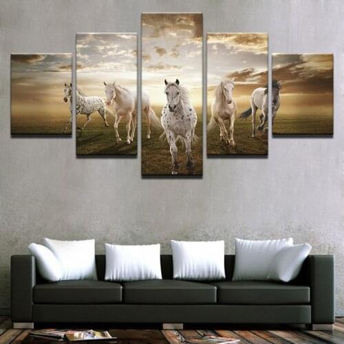 Canvas Paintings Wall Art Living Room Decor 5 Pcs Running Steed Pictures Modular HD Prints Clouds Animal Horses Posters Unframe
