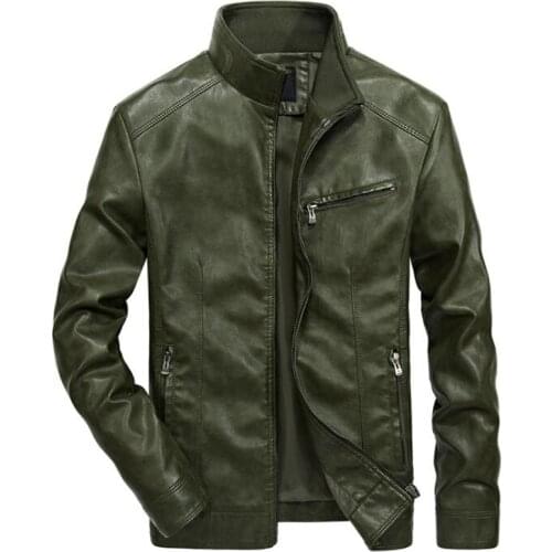 New Leather Jacket Men Casual Stand Solid Color Thin Moto Biker Leather Jackets Chaqueta Cuero Hombre 5XL Coat Jaqueta Masculina