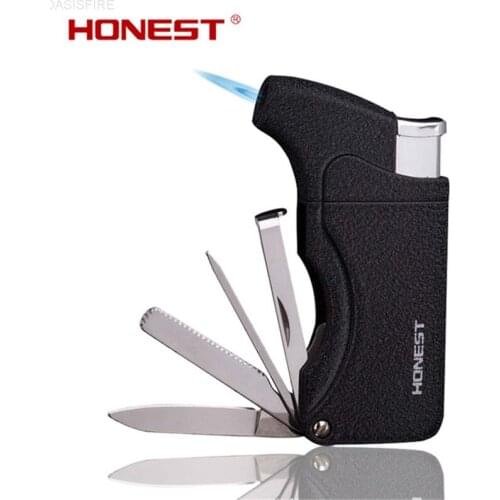 HONEST Butane Jet Lighter With Pipe Tool Pipe Rod Lighter Men Compact Butane Cigarette Accessories Cigar Lighter NO GAS