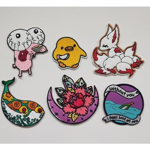 Fashion Animal Stickers Patches Embroidery For Clothing Iron On Patch DIY Punk Clothes Jackets Applique Duck Flower Whale lcf14