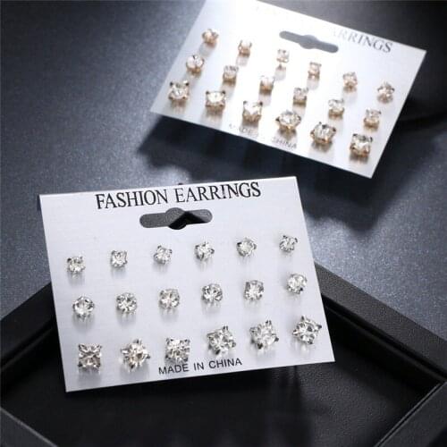 Fashion Simple Stud Earrings Set Square Geometric Earrings 2020 for Women New Rhinestone Crystal Earrings Jewelry Brinco