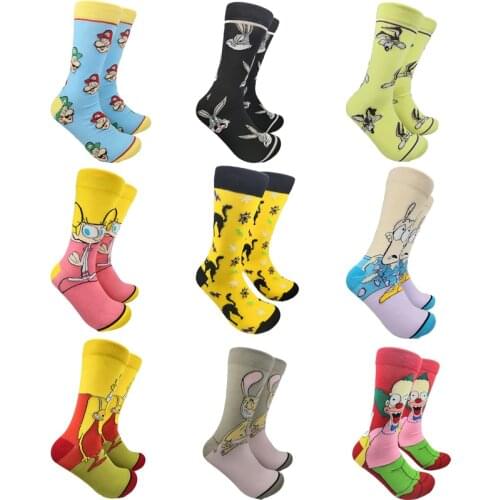 Cartoon Funny Unisex Knitting Socks Anime Hip Hop Personalized Skateboard Middle TubeSocks Comfortable Novelty Street Creative