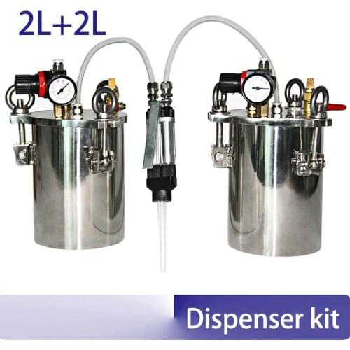 AB glue Dispensing machine kit 1pcs hand control double liquid dispensing valve + 2pcs 2L stainless steel pressure tank