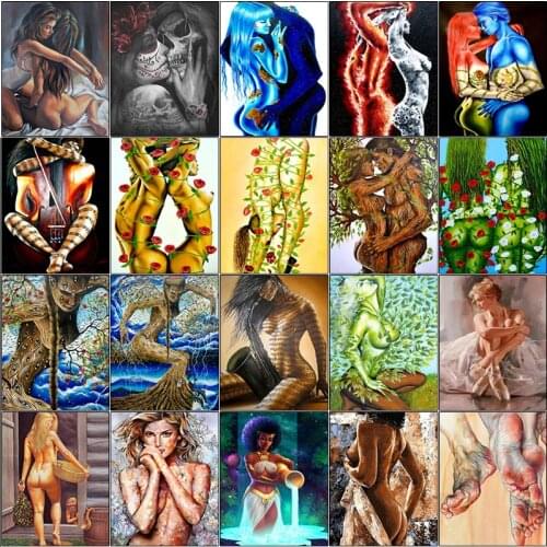 Cuadros embroidery Cross stitch dirll drawing full square 5d diamond painting kit Nude woman man love skull color complet mosaic