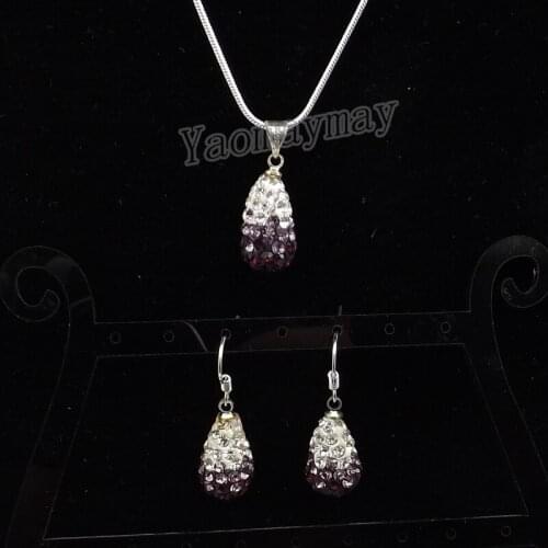 Waterdrop Set Gradient Purple Earrings And Necklace For Gift 5 Sets Crystal Jewellery Wholesale