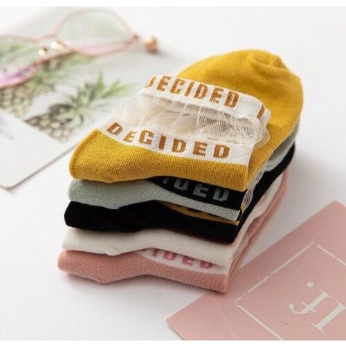 1 Pair Summer Woman Socks Transparent Breathable Letter Patterned Ultra Thin Short Ankle Socks Female Sox Calcetines De La Mujer
