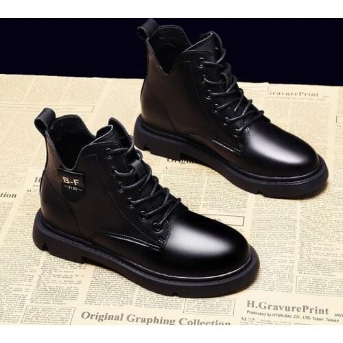 Solid Black Leather Lace Up Shoes Punk Boots Womens Female Ladies Woman Ankle Boots Shoes Winter Spring Botas Mujer Plus Size