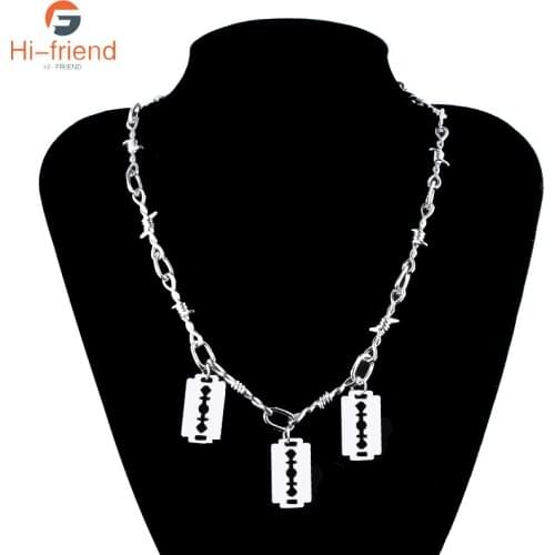 INS Hot 2021 Fashion Trends Wire Thorn Necklace Punk Style Barbed Chain Metal Necklace for Women Men Friends Gift