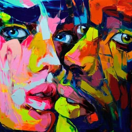 Superb Artist Handpainted High Quality Couple Face Abstract Portrait Oil Painting On Canvas Handmade Knife Face Oil Painting