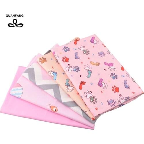 QUANFANG Fish&footprintsPrint Twill Cotton Fabric For DIY Quilting Sewing Of Baby&Children/Sheet,Pillow,Cushion,Curtain Material