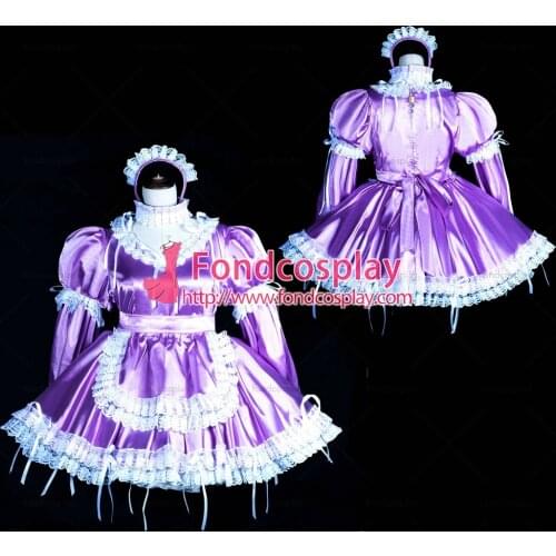 Lockable Sissy maid satin dress purple cosplay CD/TV Tailor-made[G3847]