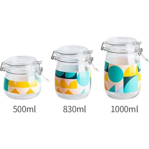 500/830/1000ml Glass Jar Storage Can Airtight Seal Lid Food Container Tableware 964E