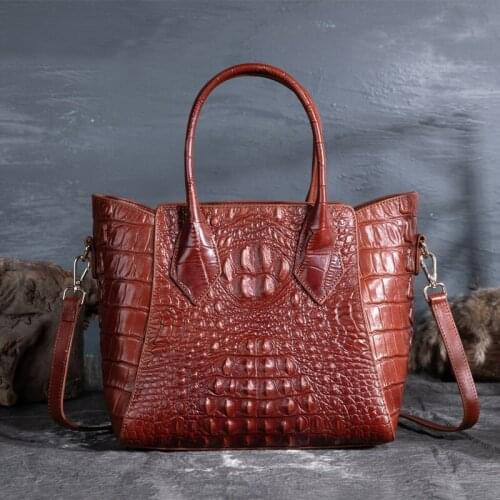 Women Tote Bag 2021 Spring New Genuine Leather Retro Alligator Luxury Handbag Female Vintage Big Capacity Cowhide Shoulder Bags