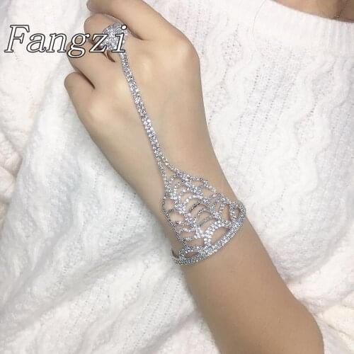 Bridal Wedding Bracelet exquisite fashion shiny Rhinestone Jewelry Bracelet and finger combination crystal bracelet Jewelry Gift