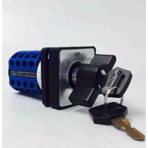 Universal Change-over Switch Bring Key Control Electric Machinery 110V-220V Rotating Knob Switch YMW26-20/4S