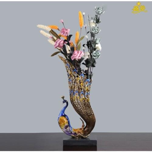 Zq Peacock Vase Decoration Living Room Flower Arrangement Hollow Handmade Vase Decoration Hallway Home Decoration