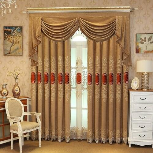 European-style High-end Modern Light Luxury Simple Water Velvet Embroidery Valance Curtains for Living Room Bedroom Dining Room